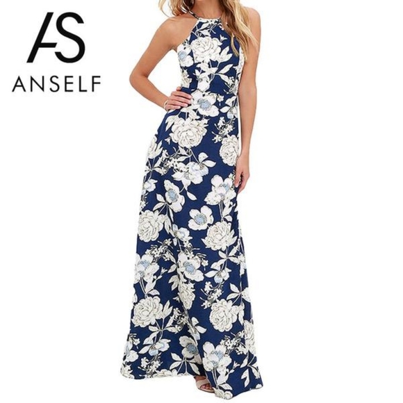 Anself Dresses & Skirts - Anself Blue Floral Maxi Dress 2XL